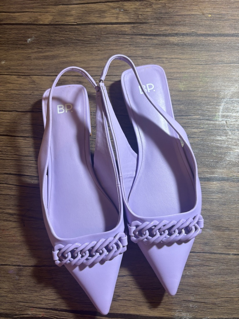 bp Lilac Pointed Slingback Flats with Chain Detail
